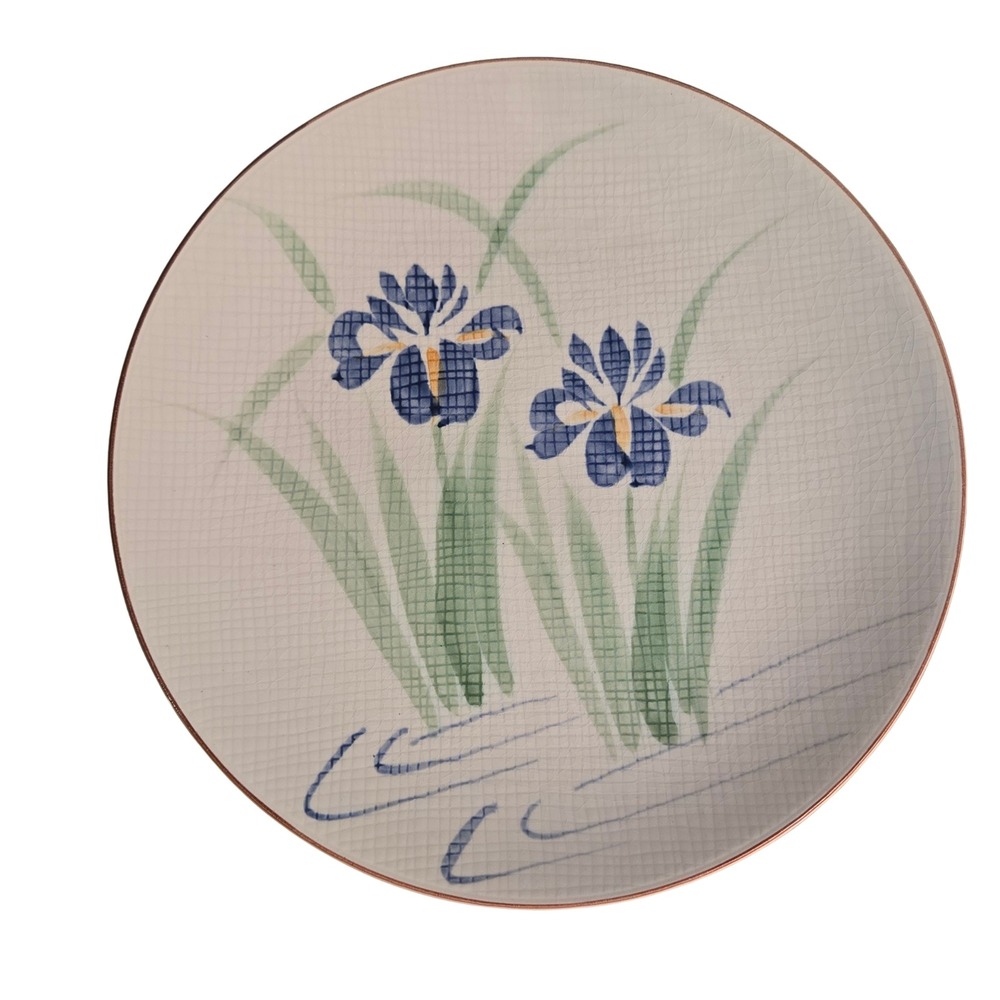 Ono Japan Vintage Ceramic Plate Hand Painted Iris Floral Crackle Glaze 12,25"